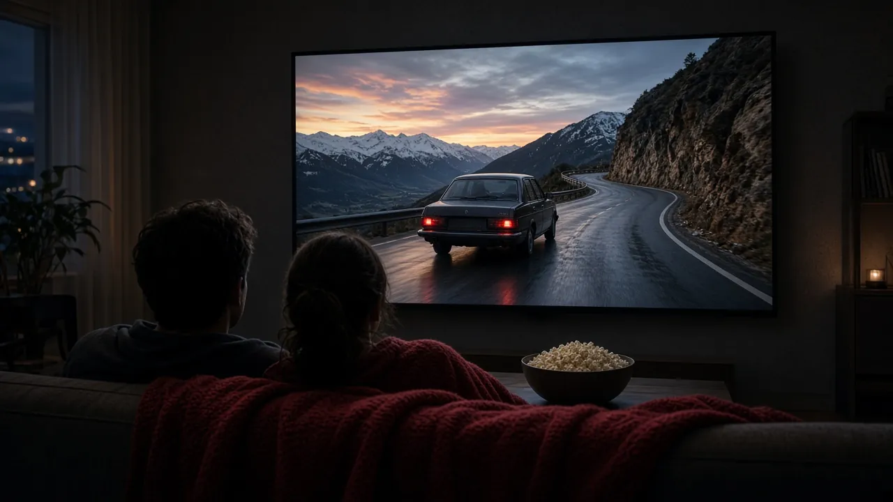 Soirée cinéma à la maison devant un téléviseur 4K